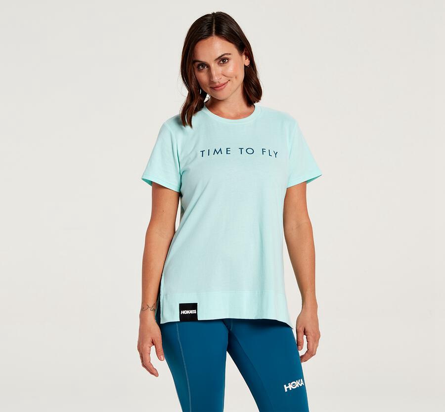 Hoka Australia One One Brand - Womens Tee Blue - VUXGH-6207